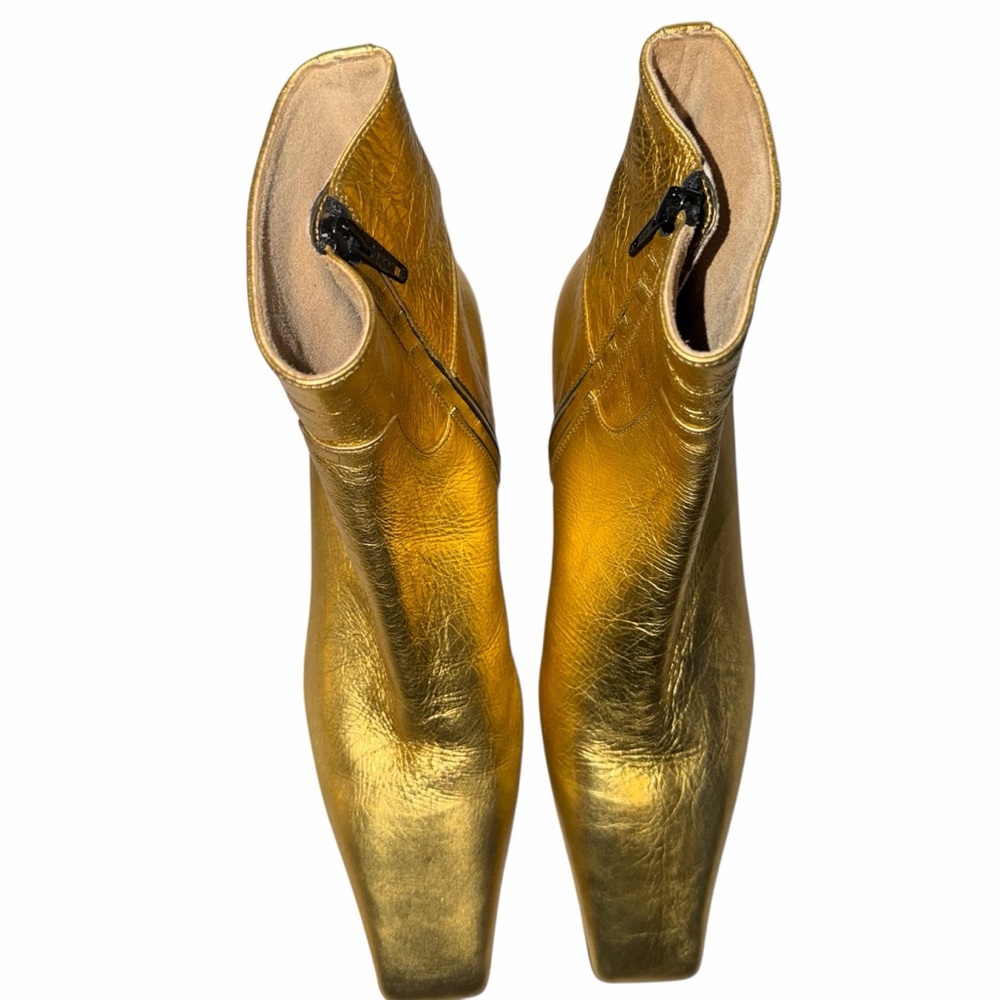 Khaite Gold Ankle Boots Metallic Booties Square Toe 7 Quiet Luxury Marfa New 🟡 - Picture 6 of 12